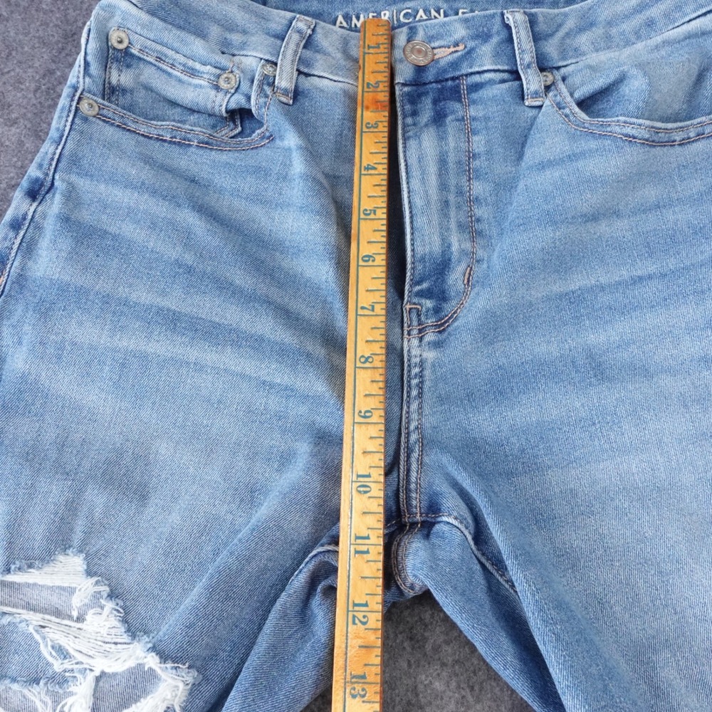 American Eagle Curvy Super High-Rise Flare Distressed Jeans Light Wash Blue - Picture 11 of 13